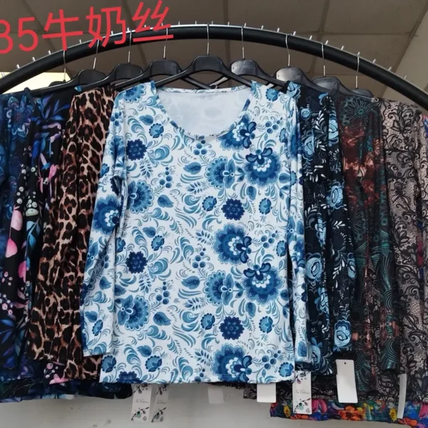 Bohemian Print Women's Tops Crew Neck T-Shirt 3185