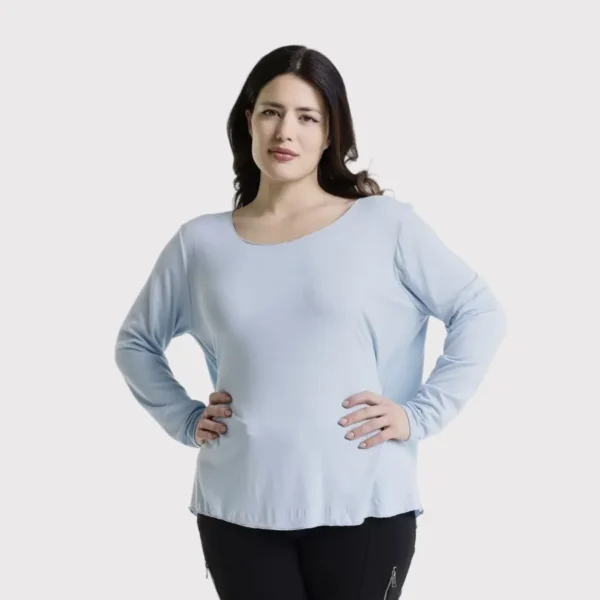 Long Sleeve Tee Handkerchief Hem Light Blue