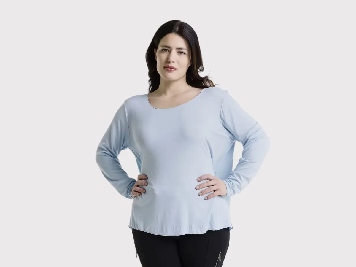 Long Sleeve Tee Handkerchief Hem Light Blue-01