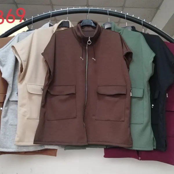 Slim-fit pinstripe sleeveless top with front zip closure