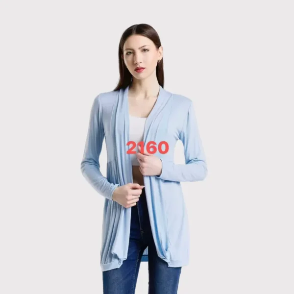 Women's Blue Drape Front Cardigan 2160