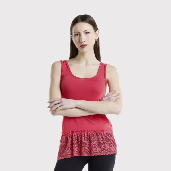 Women's Sleeveless Round Neck Lace Trim Camisole Shirt