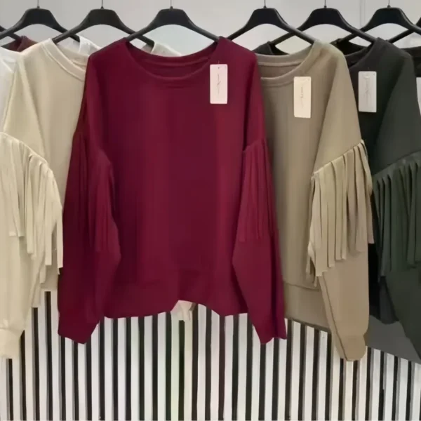 Women's Solid Fringe Sleeve Sweater