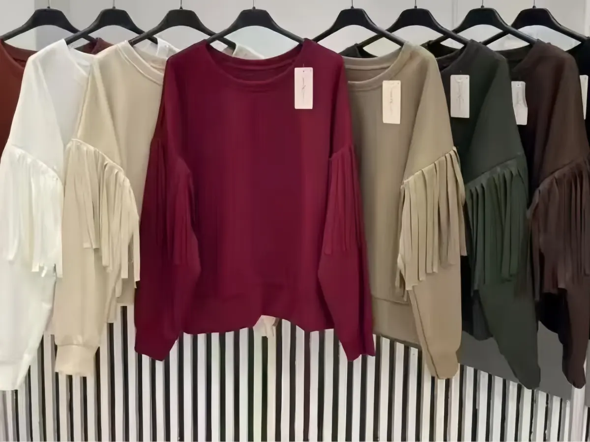 Women's Solid Fringe Sleeve Sweater