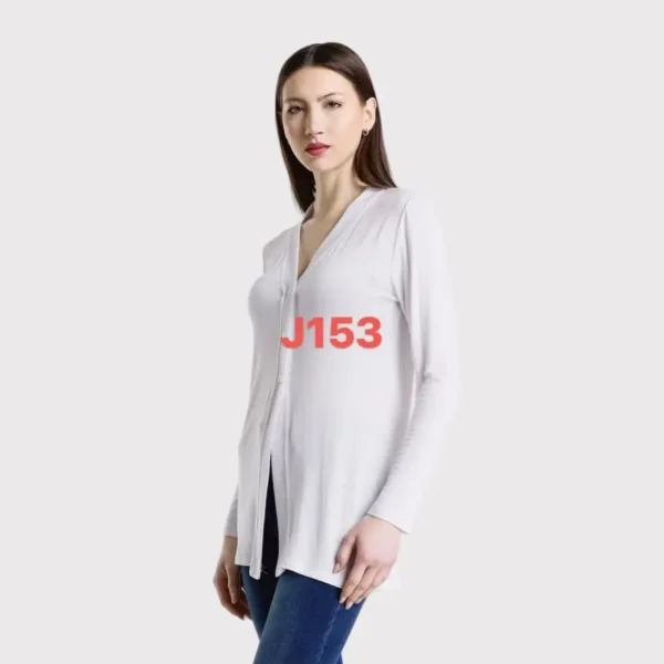 Women's White Concept Stretch Button Front Cardigan 153、155