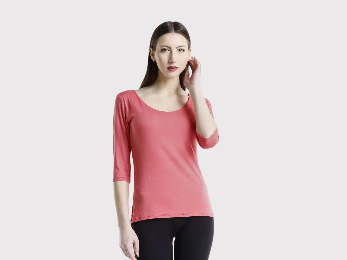 Women's coral pink crew neck top