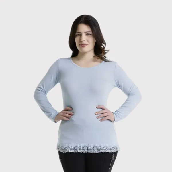 Women's merino woolsilk long sleeve pointelle top
