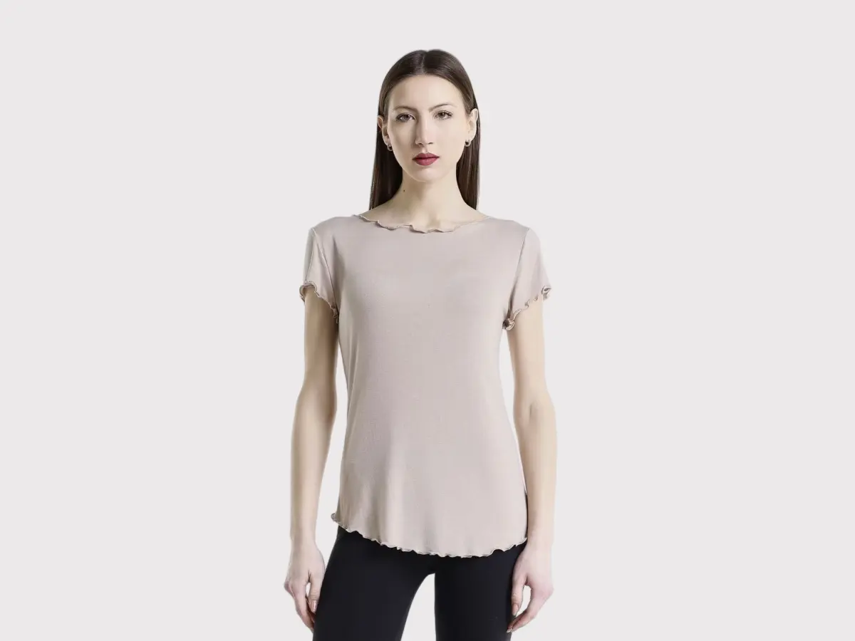 Women's round neck fungus-piped bottoming shirt