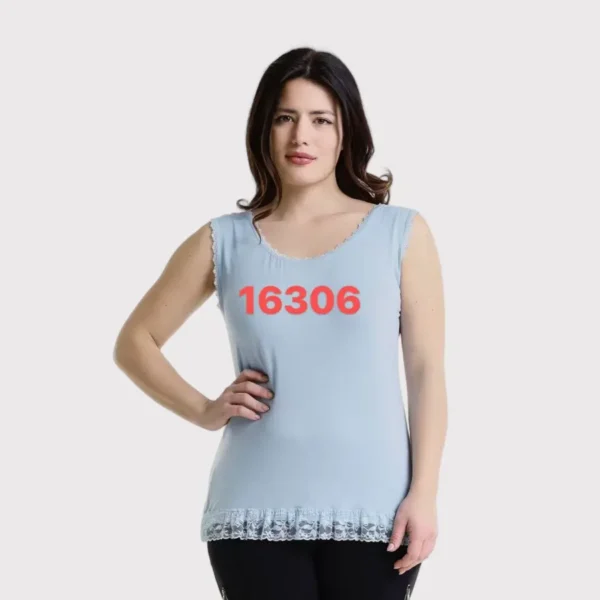 Women's sleeveless long lace hem vest 16306