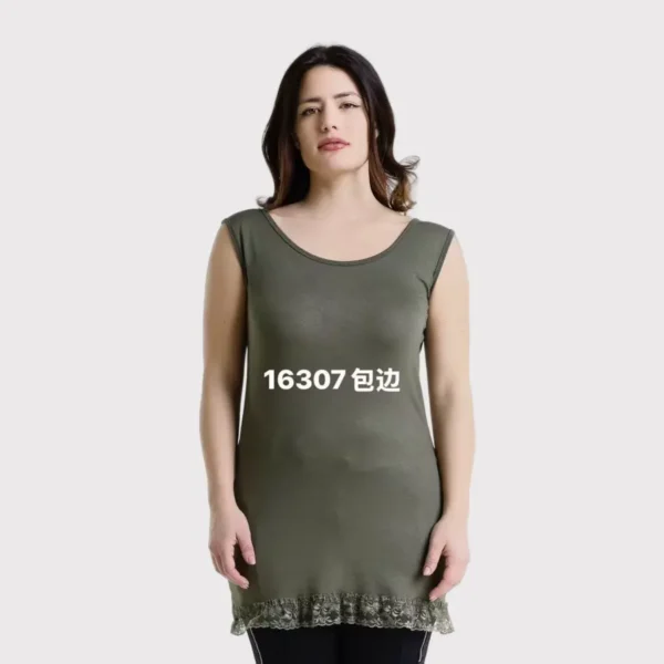 Women's sleeveless long lace hem vest 16307